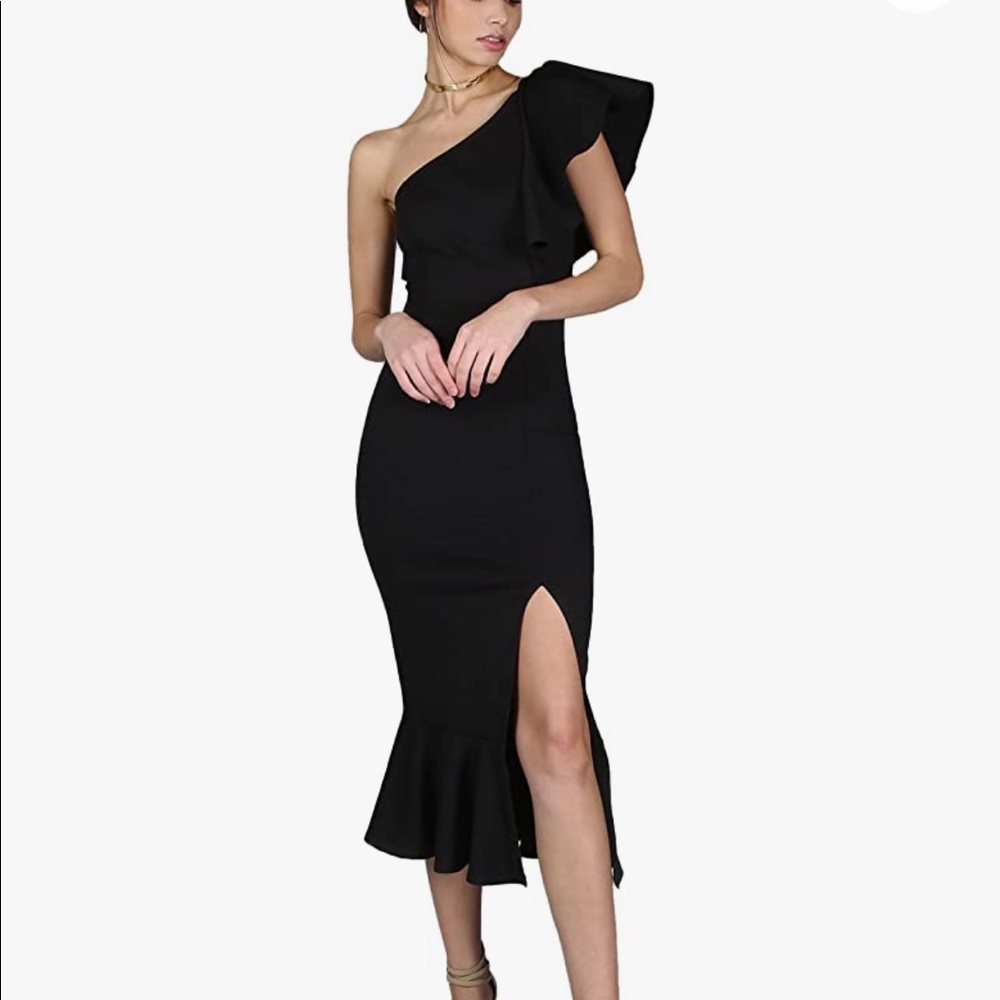 MakeMeChic Women's One Shoulder Sleeveless Ruffle Hem Split Cocktail Party Dress